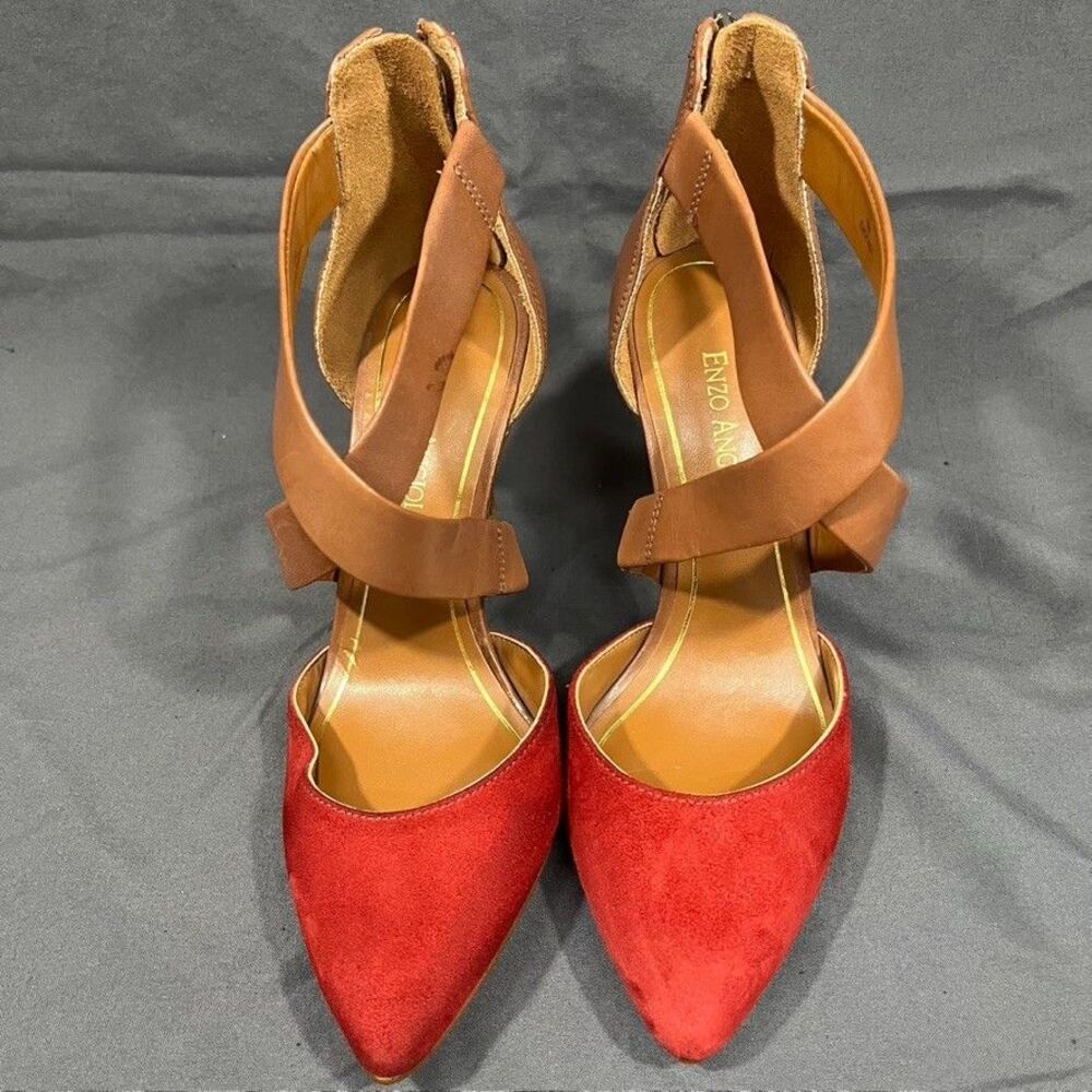 Enzo Angiolini D'Orsay Pumps Red Suede Leather Heels Size 5 Pointed Toe Stiletto